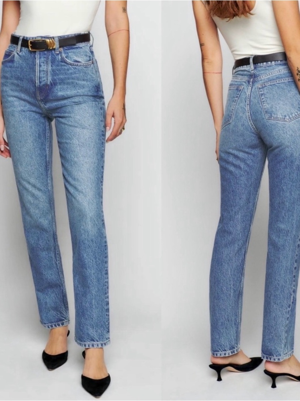 Reformation High-Rise Straight Leg Cynthia Jeans — Light Blue Wash